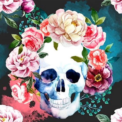 Crâne Souriant et Roses Broderie Diamant