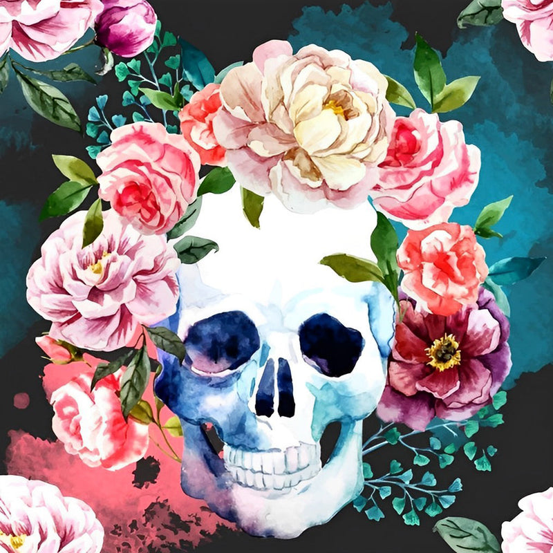 Crâne Souriant et Roses Broderie Diamant