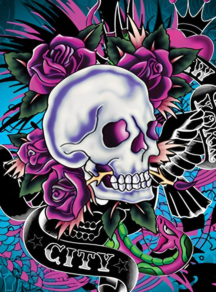 Crâne Ville Broderie Diamant