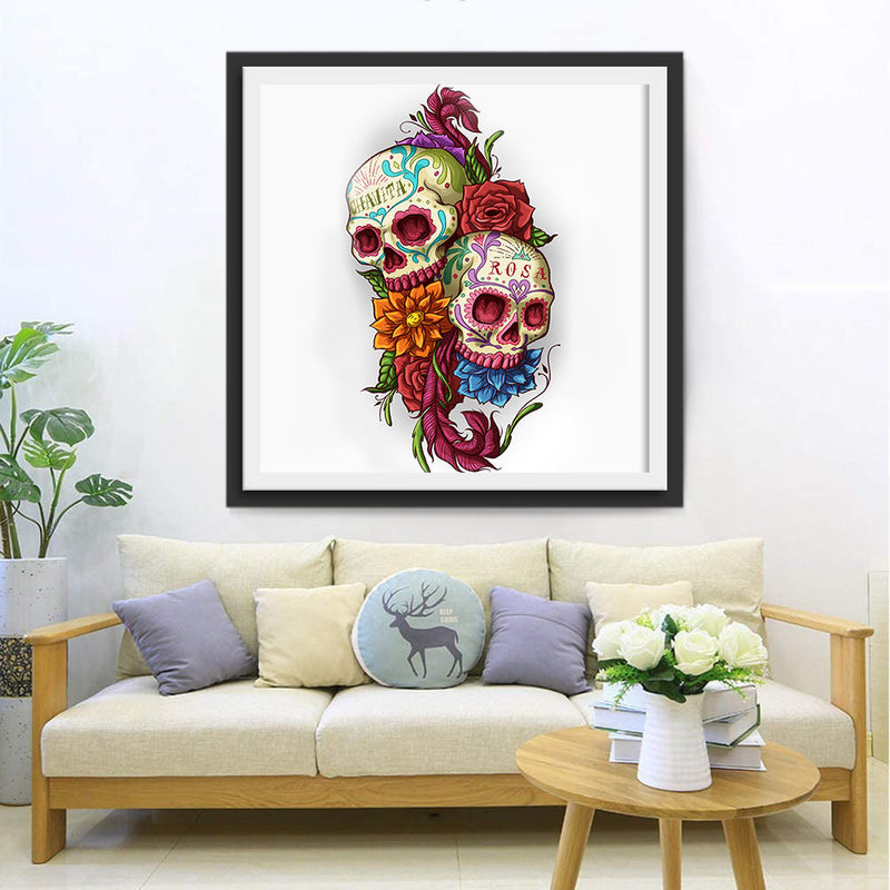 Crânes et Fleurs Broderie Diamant