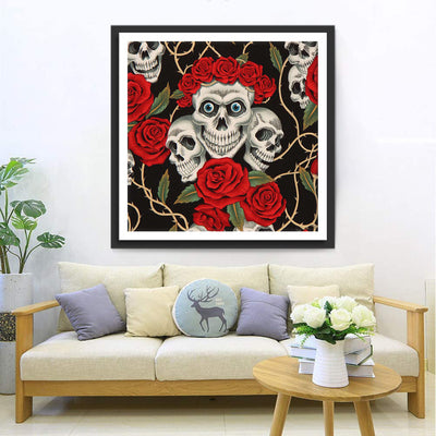 Crânes et Roses Broderie Diamant