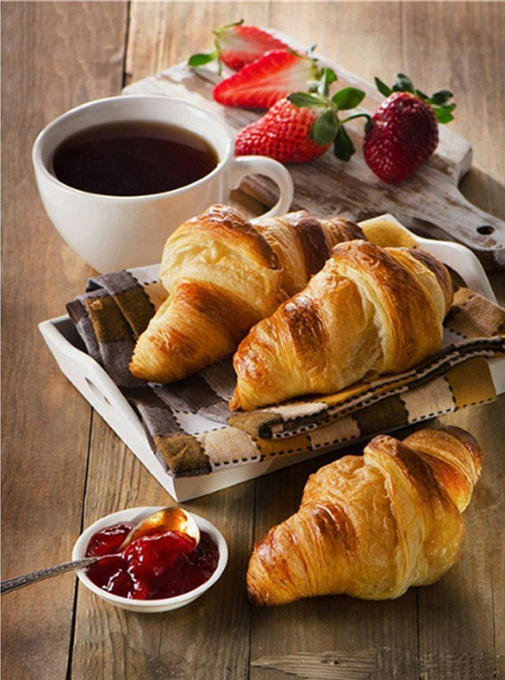 Croissants et Café Broderie Diamant