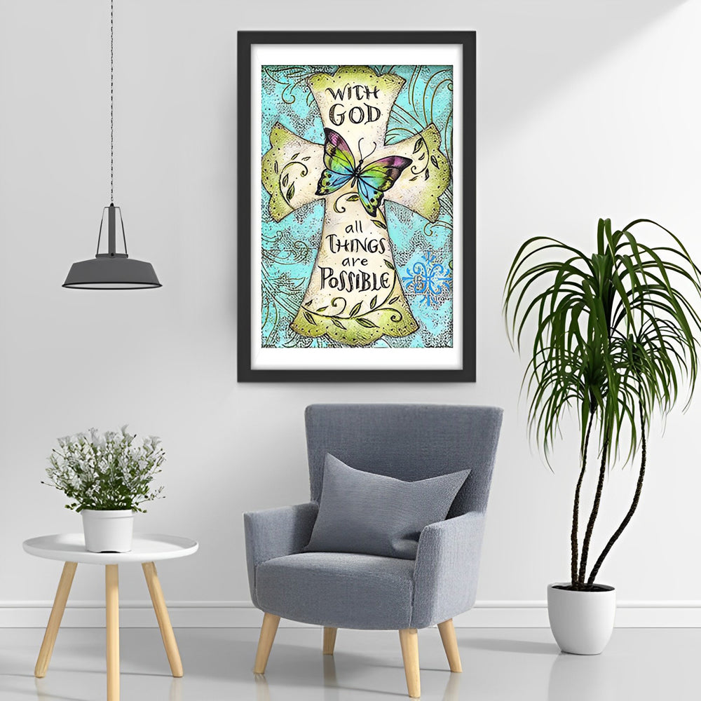 Croix et Papillon Coloré Broderie Diamant