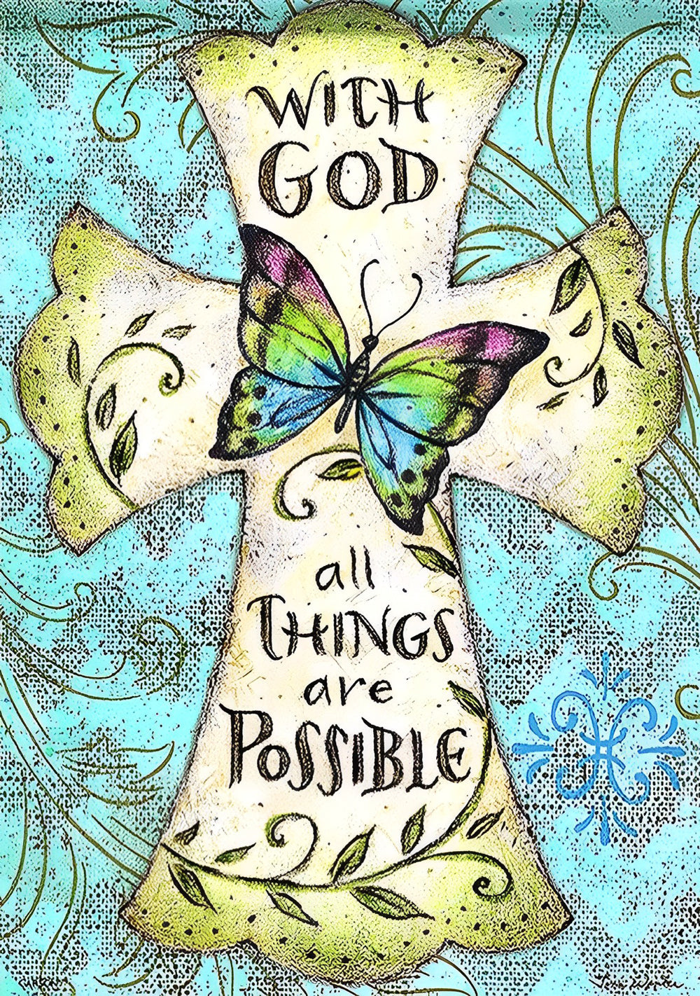 Croix et Papillon Coloré Broderie Diamant