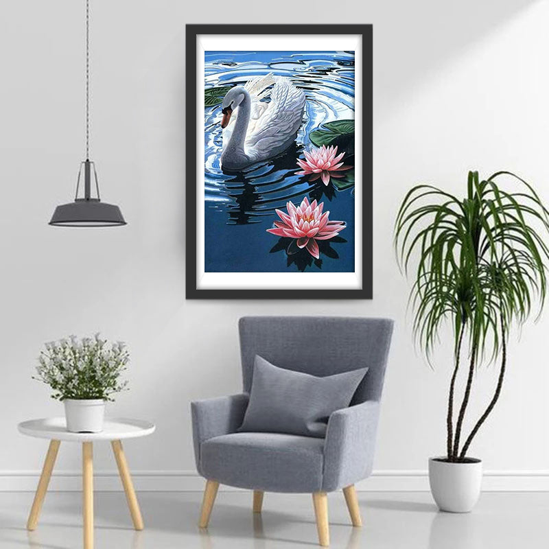 Cygne Blanc et Lotus Broderie Diamant