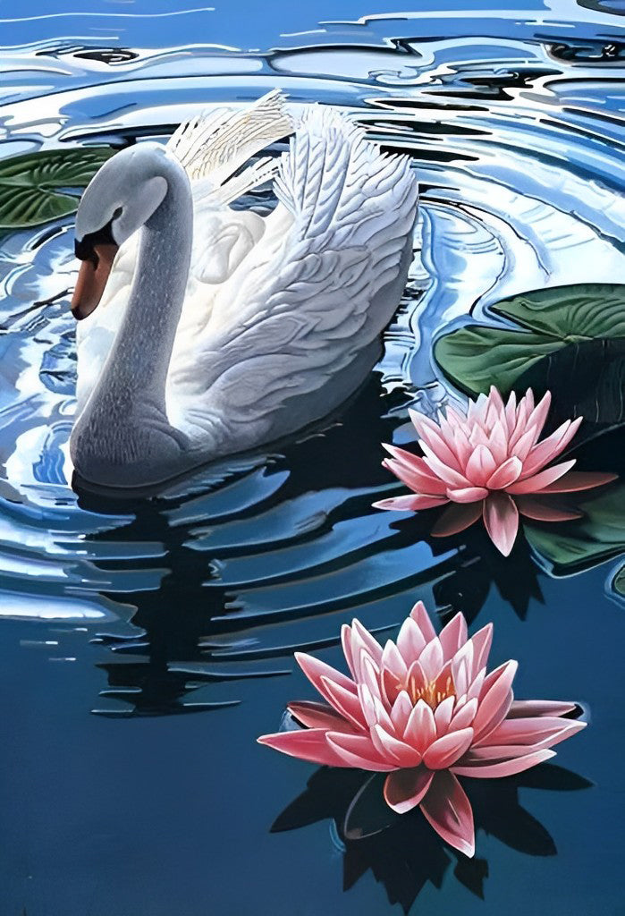 Cygne Blanc et Lotus Broderie Diamant