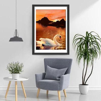 Cygne et Montagnes Broderie Diamant