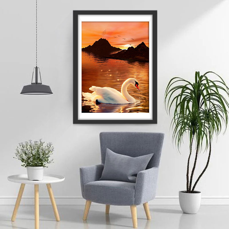 Cygne et Montagnes Broderie Diamant