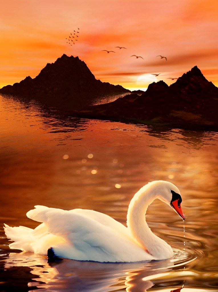 Cygne et Montagnes Broderie Diamant