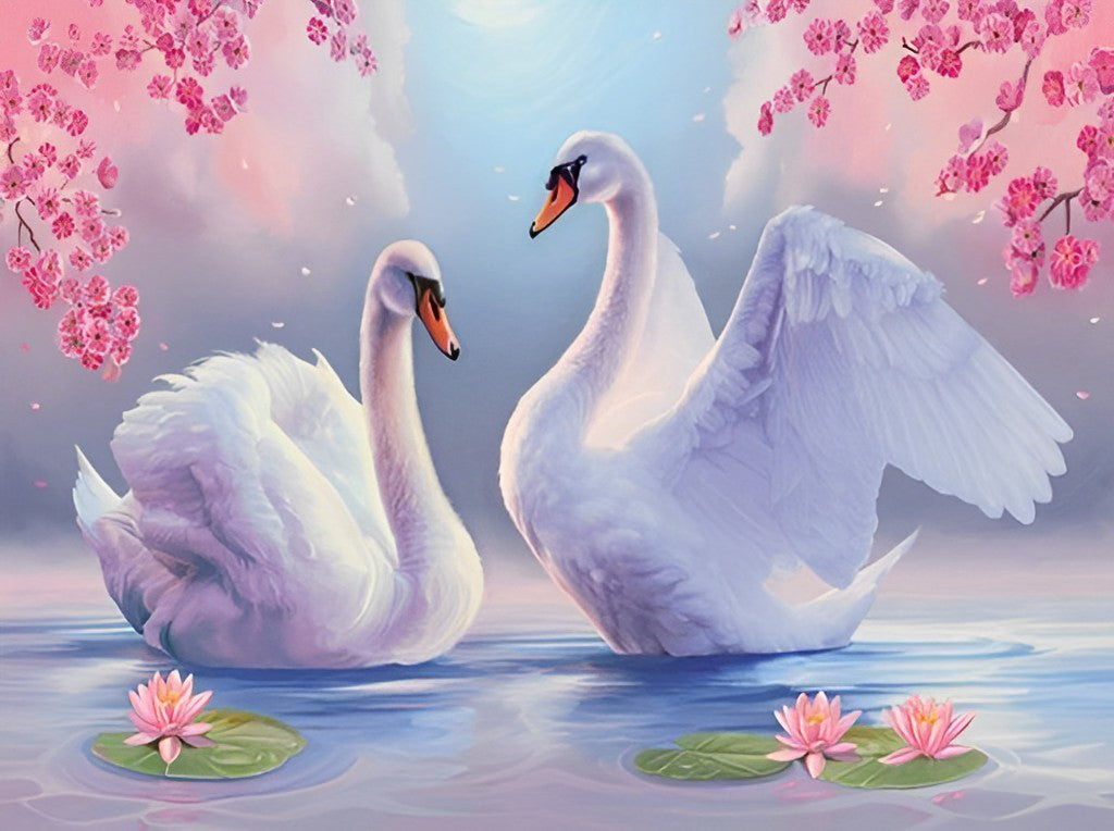 Cygnes Blancs et Lotus Broderie Diamant