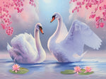 Cygnes Blancs et Lotus Broderie Diamant