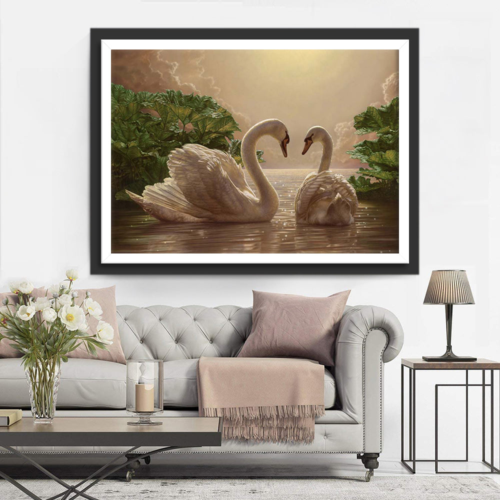 Cygnes dans le Lac Broderie Diamant