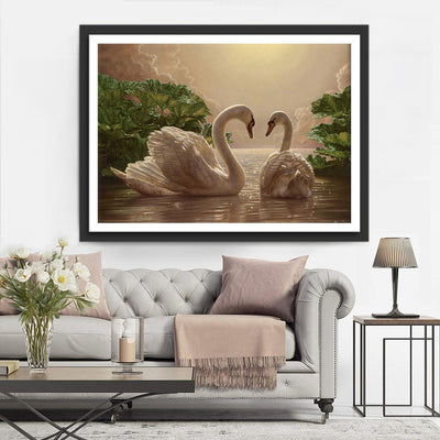 Cygnes dans le Lac Broderie Diamant