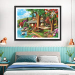 Cygnes et Chalet Broderie Diamant