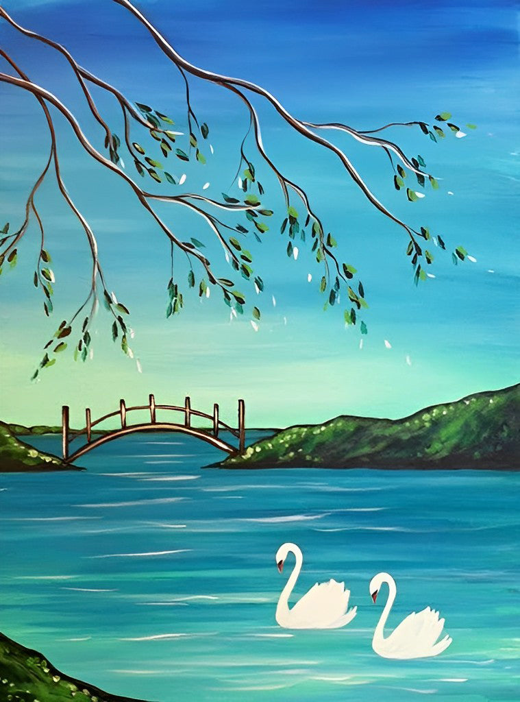 Cygnes et Petit Pont en Bois Broderie Diamant