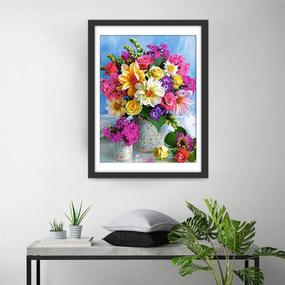 Dahlias et Roses Colorés Broderie Diamant