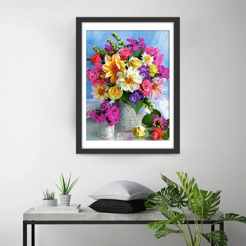 Dahlias et Roses Colorés Broderie Diamant