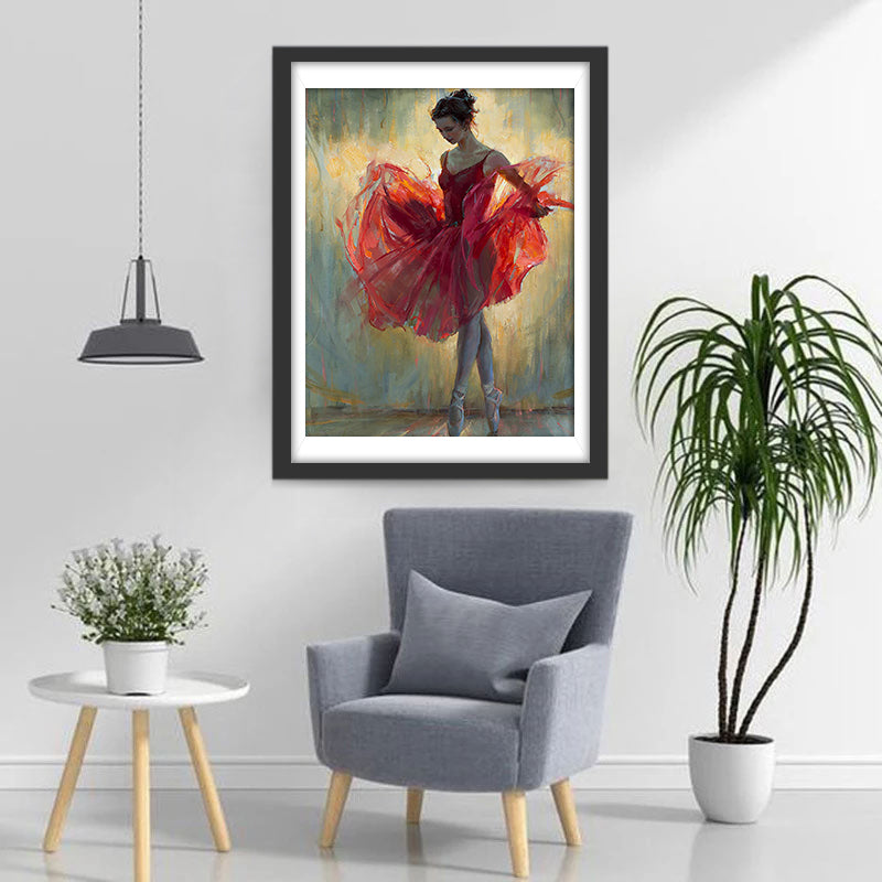 Danseuse de Ballet en Robe Rouge Broderie Diamant