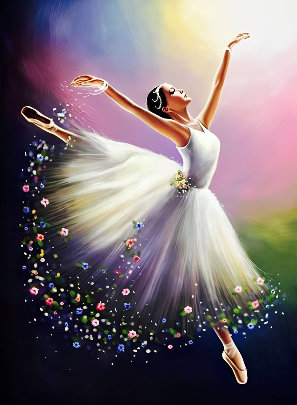 Danseuse de Ballet et Fleurs Broderie Diamant