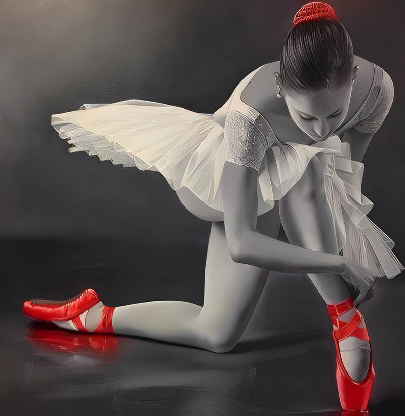 Danseuse et Chaussures de Danse Rouges Broderie Diamant