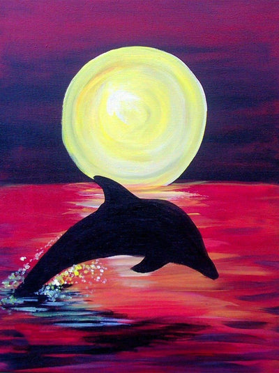 Dauphin et Lune Jaune Broderie Diamant