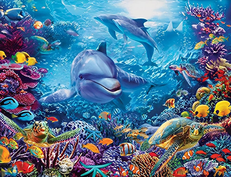 Dauphins au Fond de la Mer Broderie Diamant