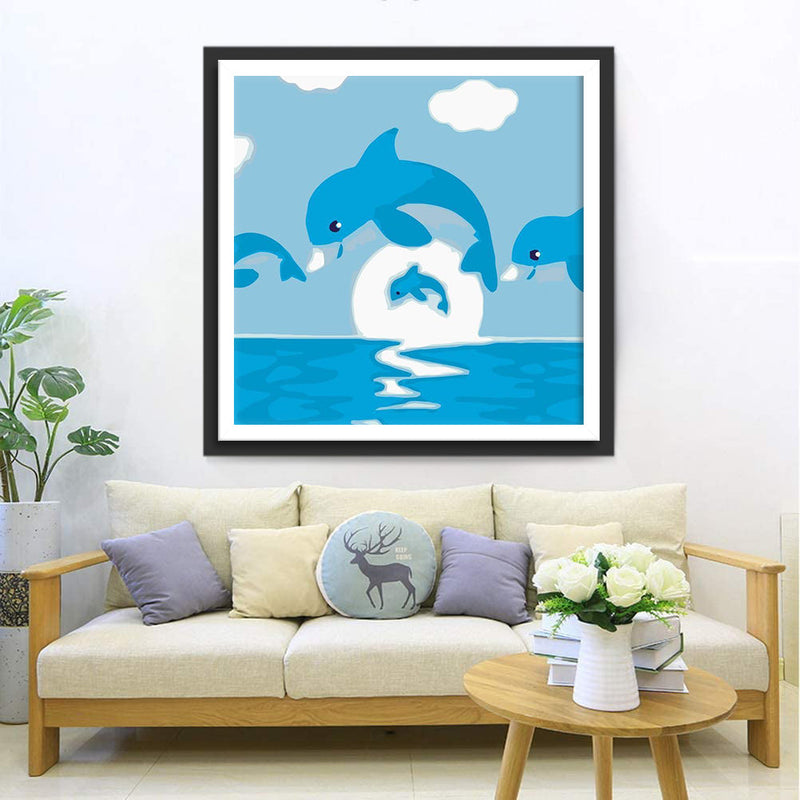 Dauphins Dessinés pour Enfants Broderie Diamant