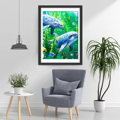 Dauphins et Herbes Marines Broderie Diamant