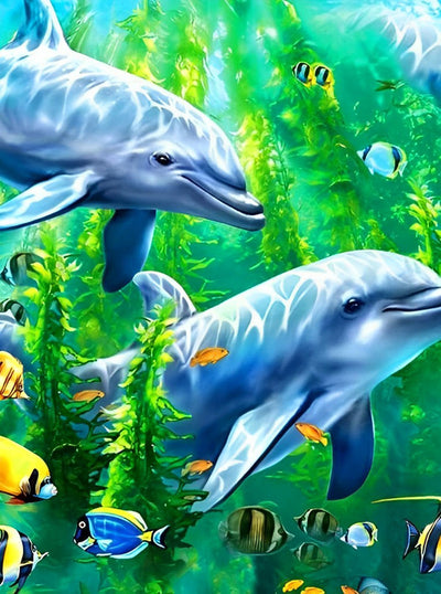Dauphins et Herbes Marines Broderie Diamant