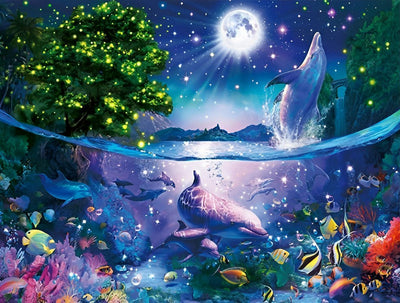 Dauphins et la Lune Claire Broderie Diamant