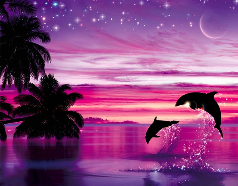 Dauphins et le Ciel Violet Broderie Diamant