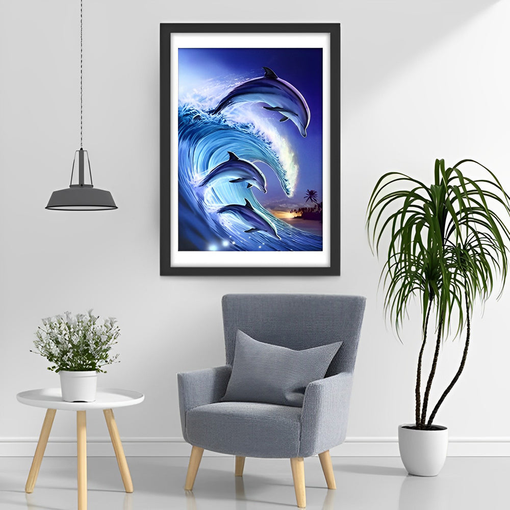 Dauphins et les Vagues Broderie Diamant
