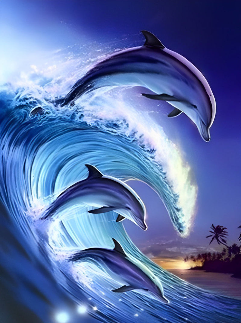 Dauphins et les Vagues Broderie Diamant