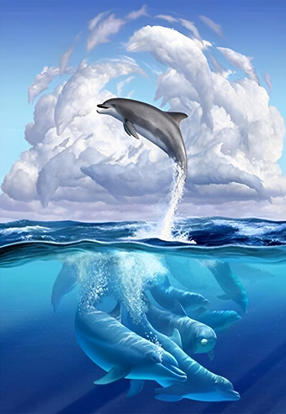 Dauphins et Nuages Broderie Diamant
