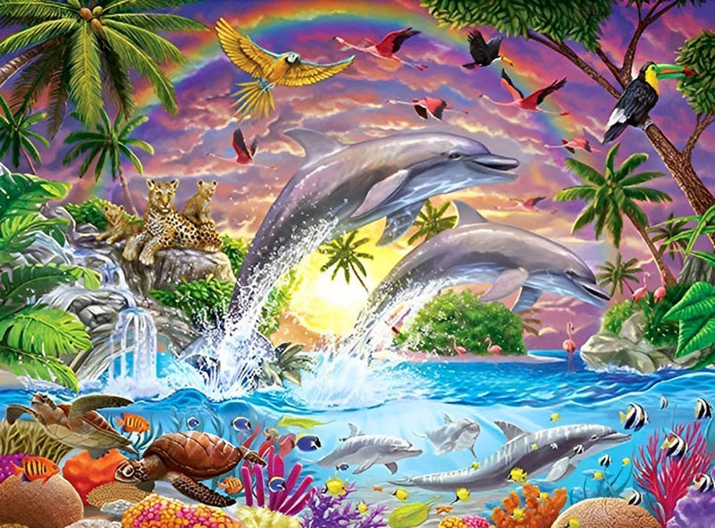 Dauphins et Perroquets Broderie Diamant