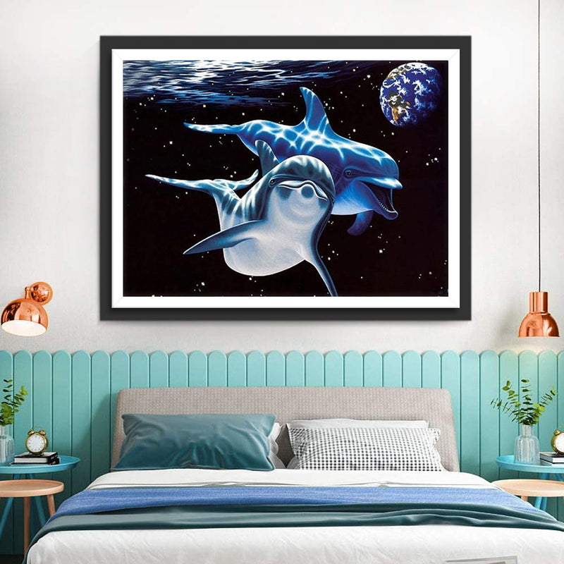 Dauphins et Planète Broderie Diamant
