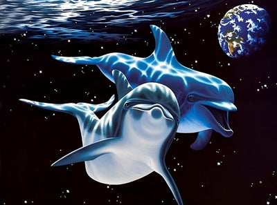 Dauphins et Planète Broderie Diamant
