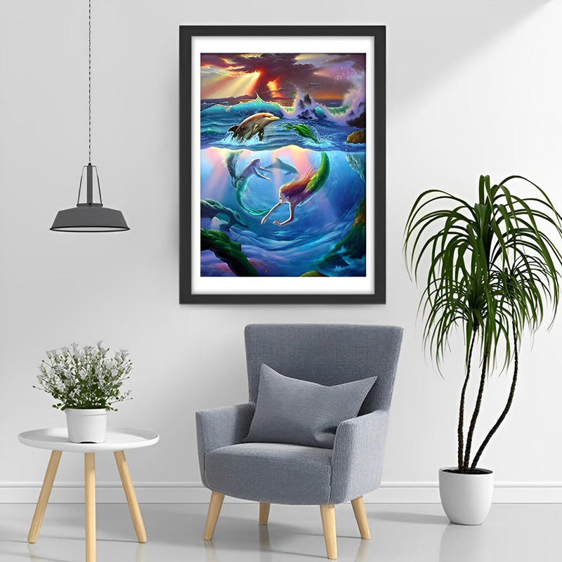Dauphins et Sirènes Broderie Diamant
