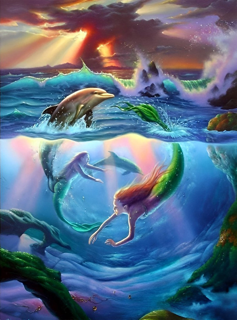 Dauphins et Sirènes Broderie Diamant