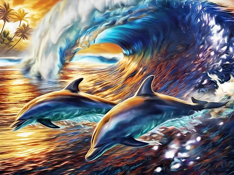 Dauphins Nageant Broderie Diamant