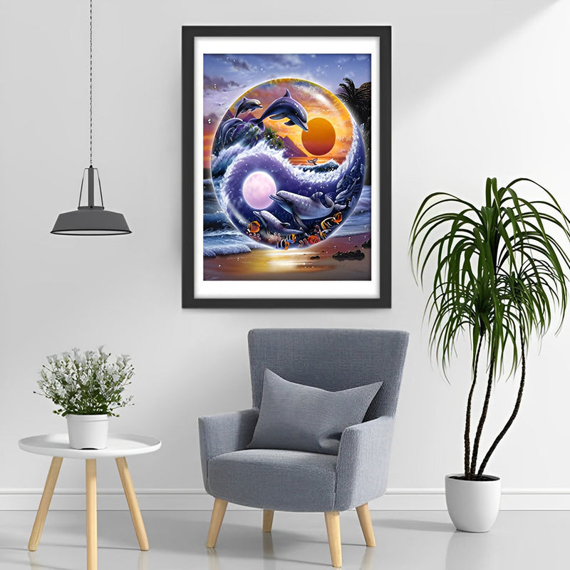 Dauphins Yin et Yang Broderie Diamant
