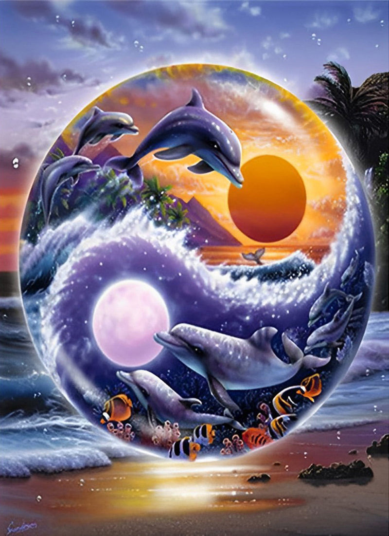 Dauphins Yin et Yang Broderie Diamant