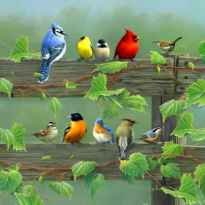 Des Oiseaux Debouts sur la Clôture Broderie Diamant