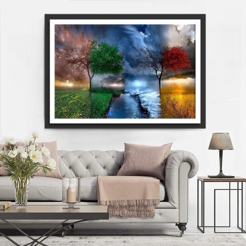 Deux Arbres Colorés Broderie Diamant