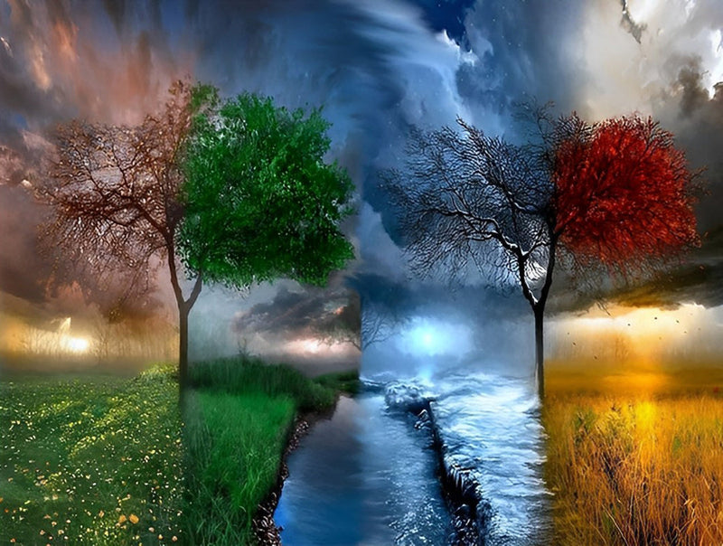 Deux Arbres Colorés Broderie Diamant