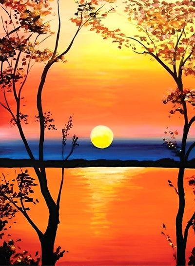 Deux Arbres et le Paysage de Soleil Couchant Broderie Diamant