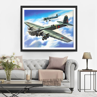 Deux Avions de Chasse Verts Broderie Diamant
