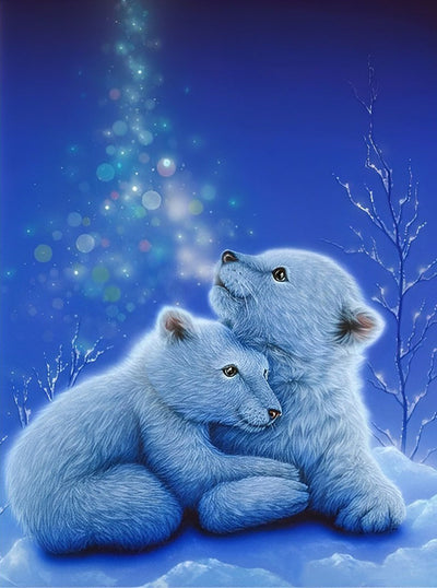 Deux Bébés Ours Polaires Blottis Broderie Diamant