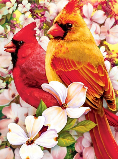 Deux Cardinaux Rouges Broderie Diamant