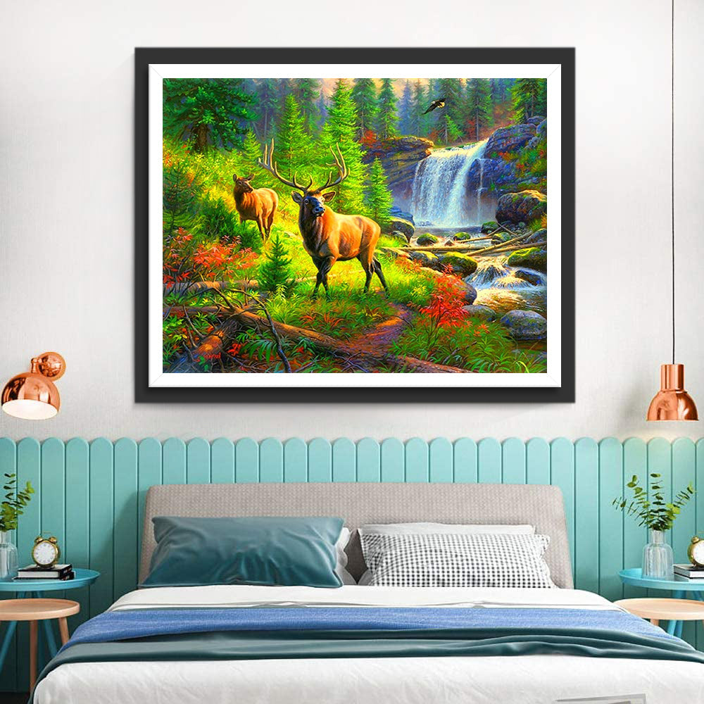 Deux Cerfs et Chute Broderie Diamant